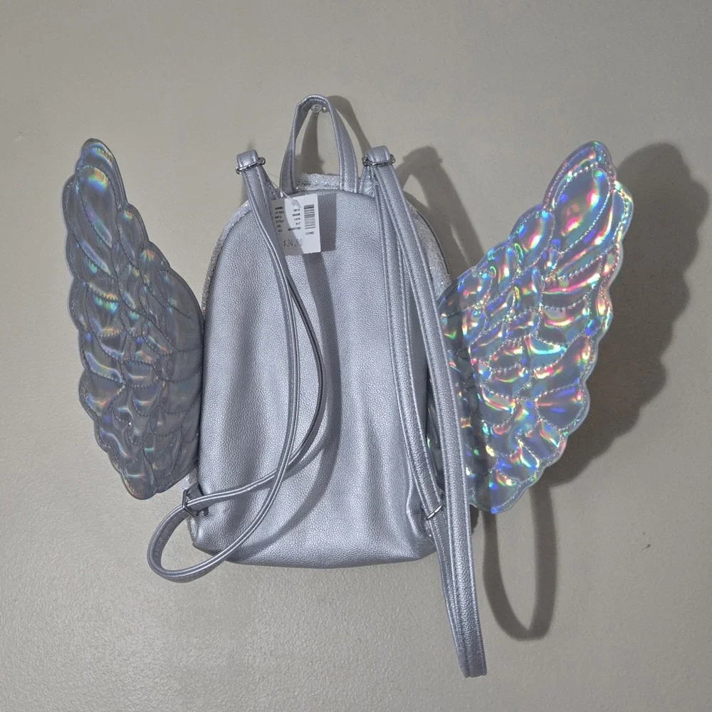 Deadstock 2018 Justice Angel Wings Mini Backpack NWT Silver Glitter